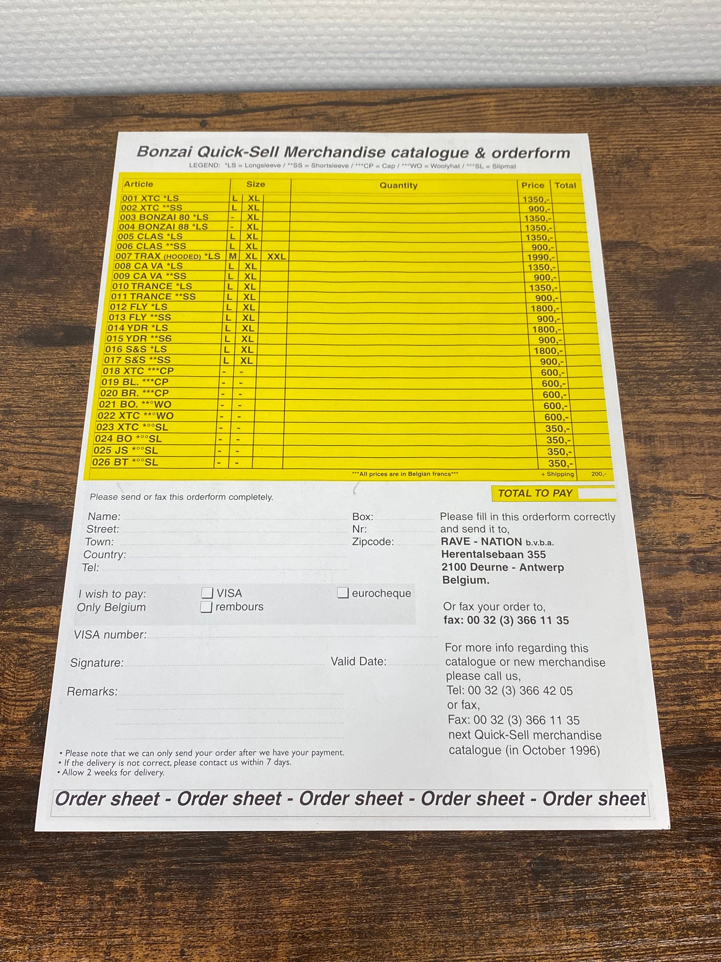(1990s) Bonzai Records Merchandise Flyer