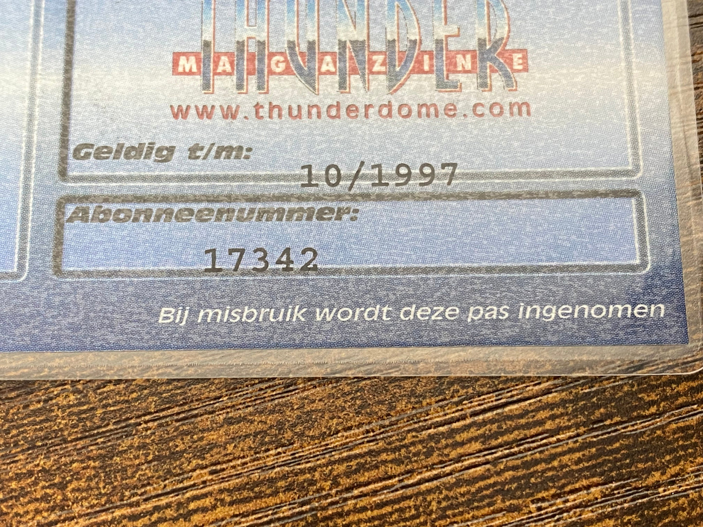 (1997) Thundermagazine Membercard